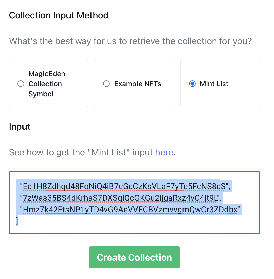 A screenshot showing how to paste in the collection in the dashboard.